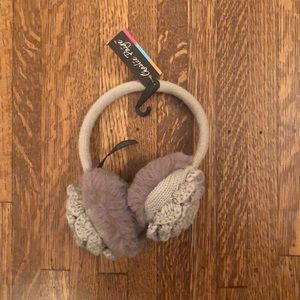 Charlie Paige Gray Fuzzy Earmuffs with Knit Flower